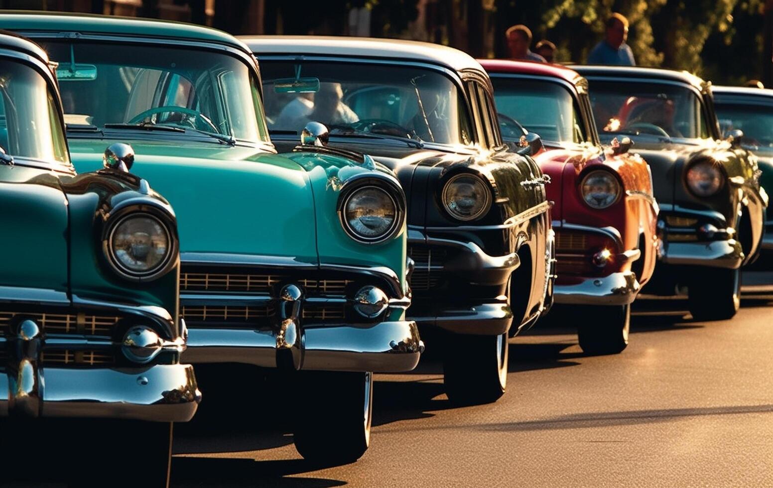 Vintage ▾ auto parata nel caraibico cultura, eleganza brilla generato di ai foto