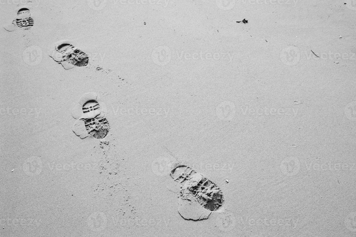 in scala di grigi tiro orma su il sabbia foto