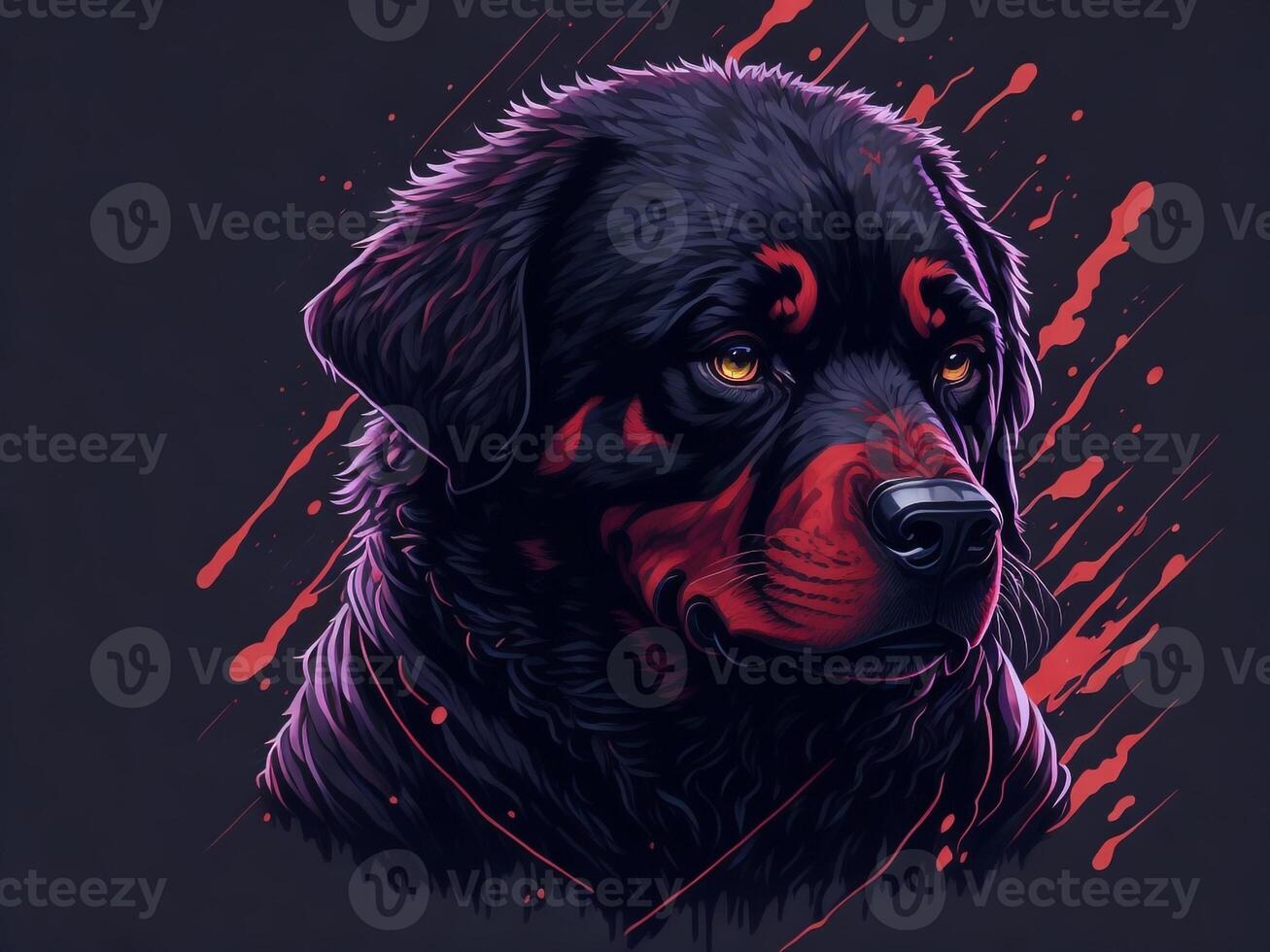 un' dettagliato illustrazione freddo ninja rottweil e cane viso t camicie design e adesivi ai generato foto