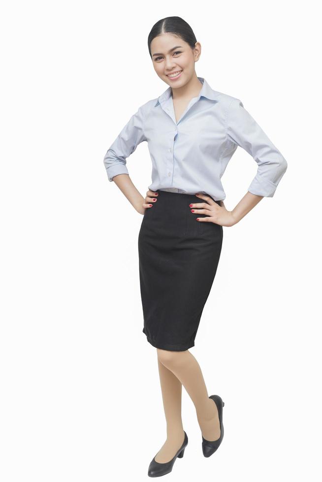 donna d'affari sorridente isolato su sfondo bianco foto