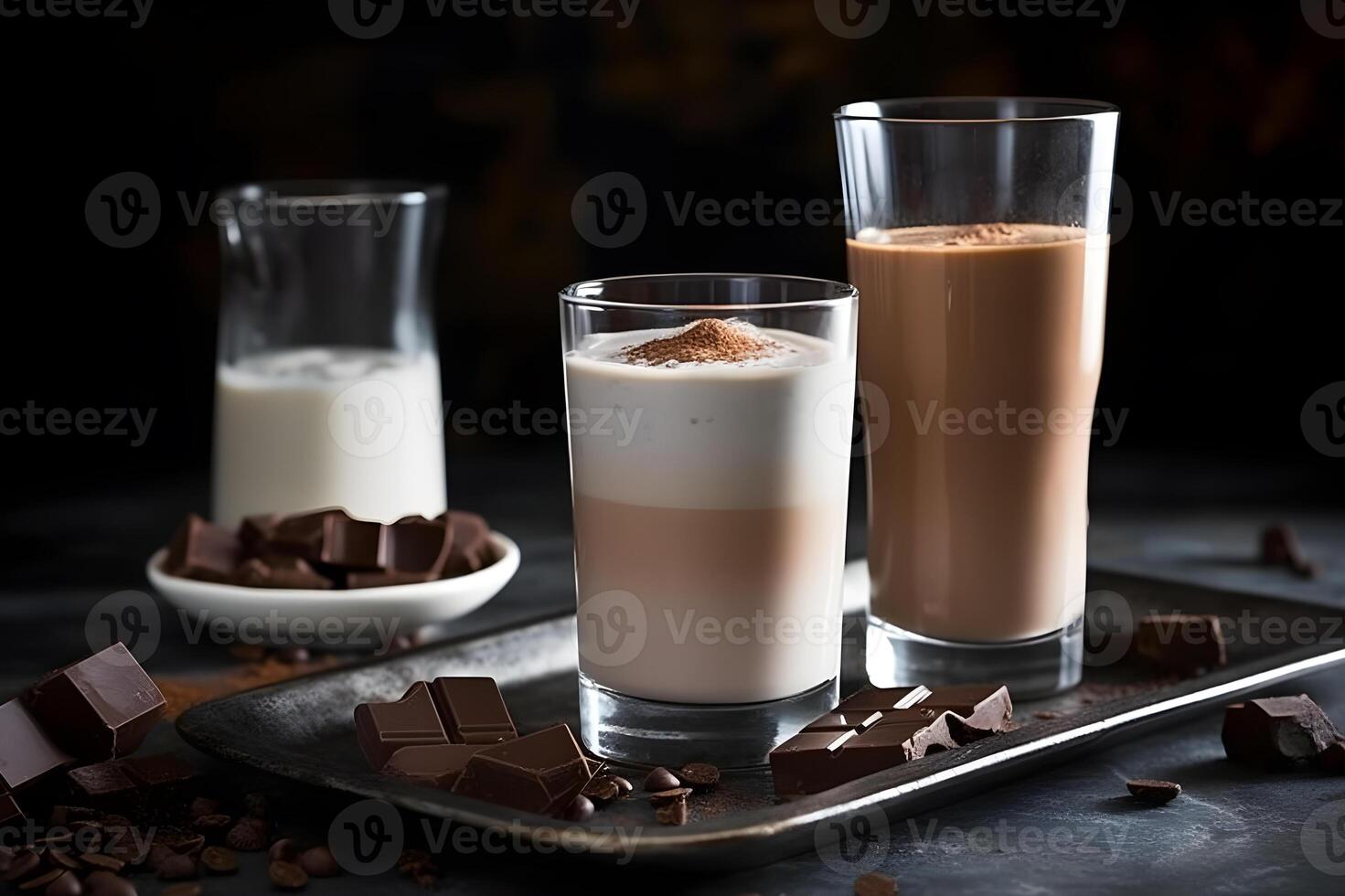 cacao e latte decorato con cioccolato barre. generativo ai. foto