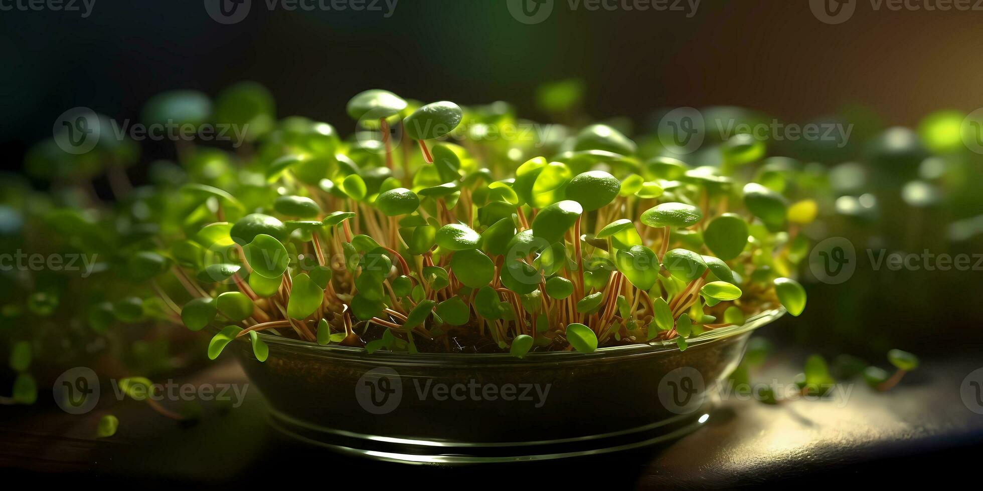 microgreens pianta superfood, copia spazio sfocato sfondo, generativo ai foto