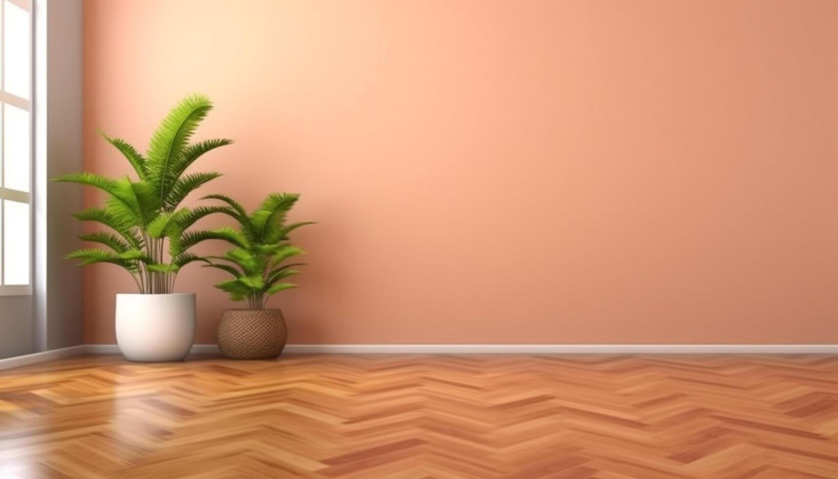 moderno casa interno con elegante parquet pavimentazione e in vaso impianti generato di ai foto