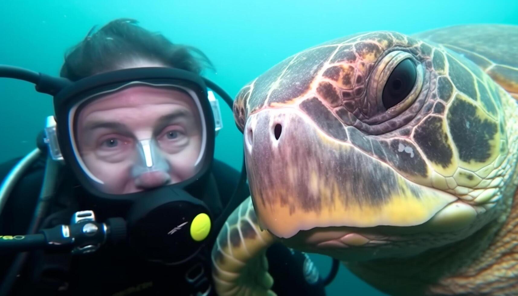 subacqueo avventura nuoto con mare vita, esplorando corallo scogliera generato di ai foto