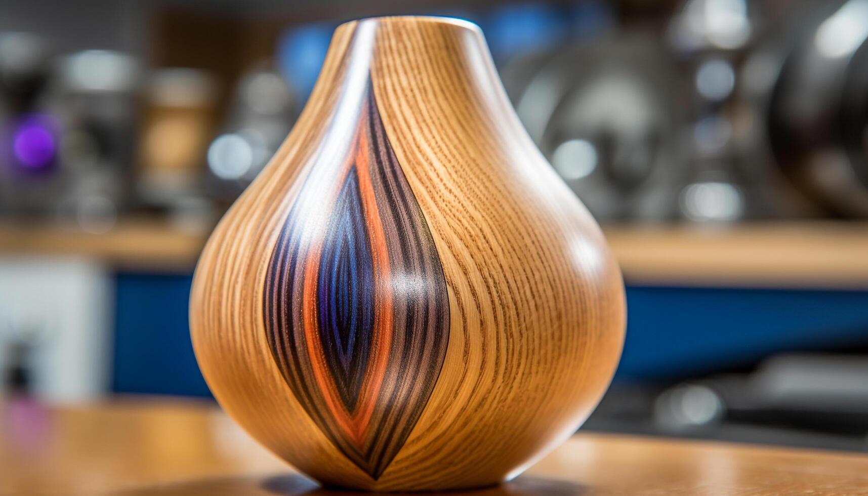 ornato ceramica vaso su di legno tavolo Aggiunge eleganza per arredamento generato di ai foto