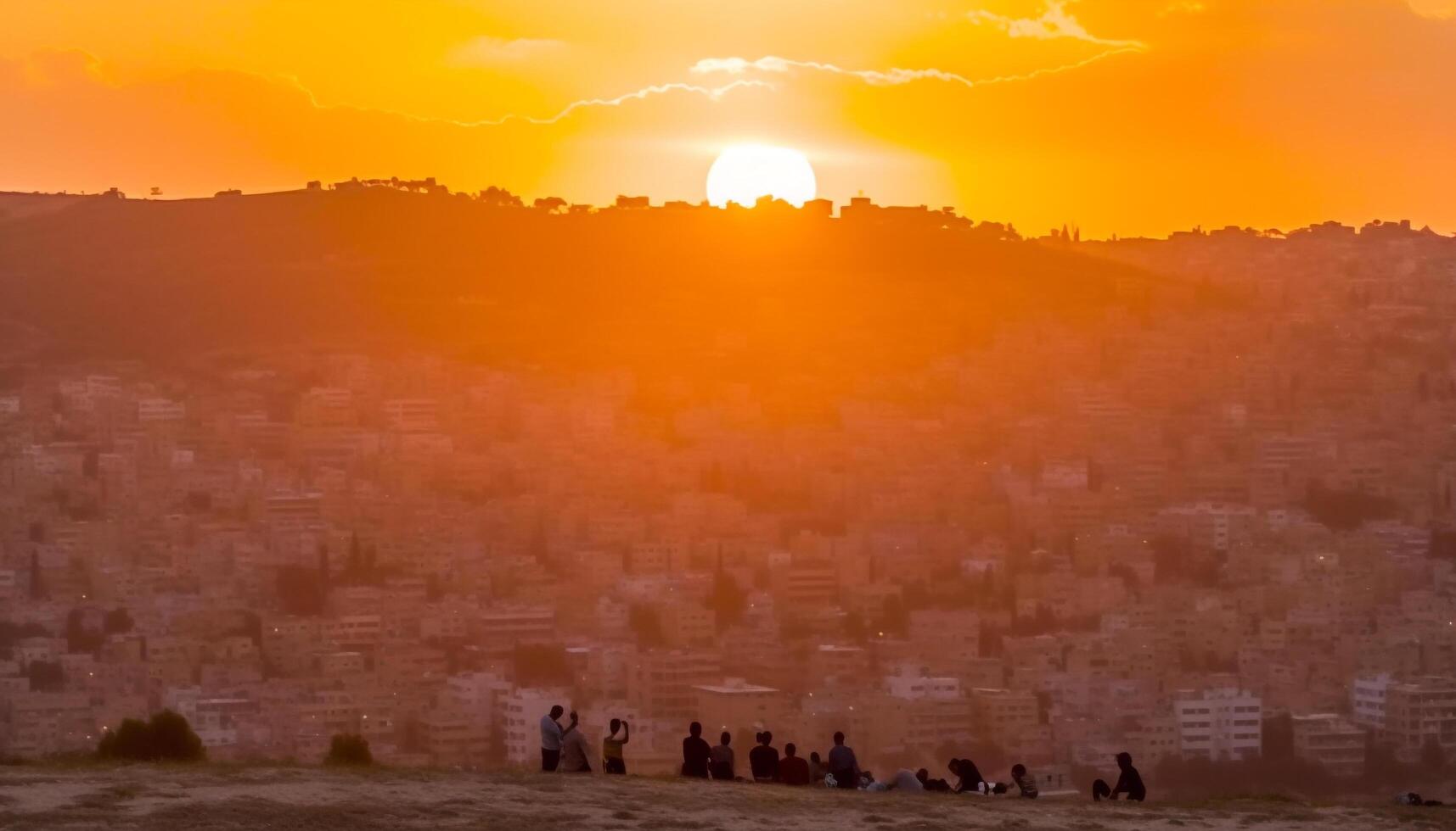 tramonto silhouette di antico minareto nel tranquillo africano paesaggio generato di ai foto