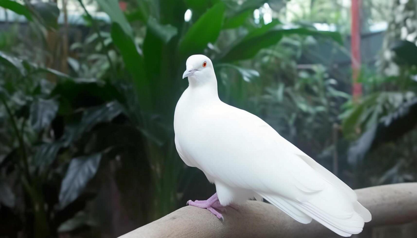 verde ramo perching gabbiano, volante al di sopra di tranquillo stagno acqua generato di ai foto