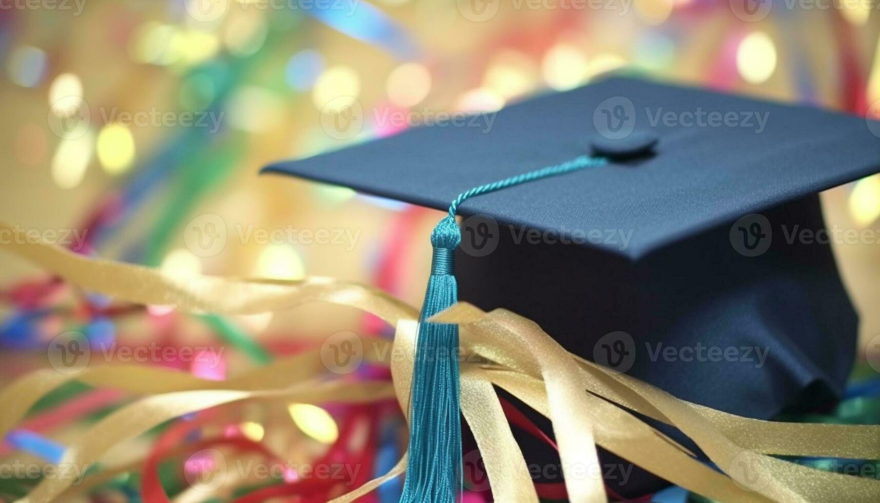 la laurea successo celebre con diploma, berretto, e colorato nappa decorazione generato di ai foto