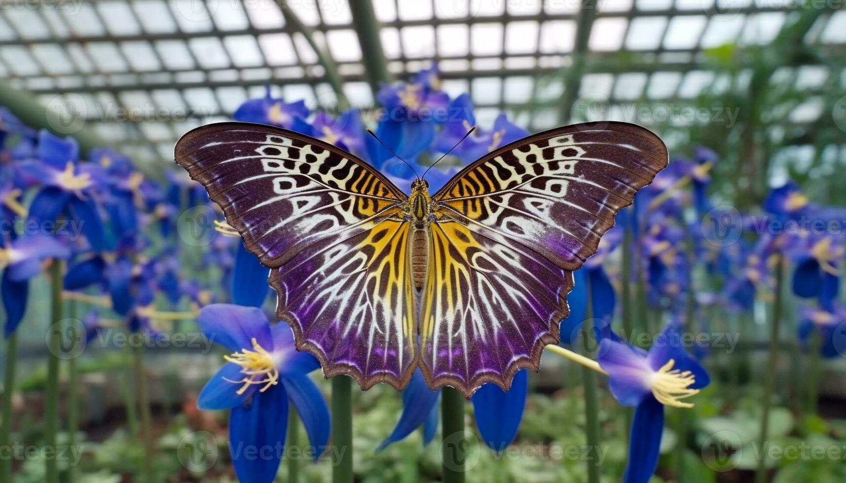 vivace farfalla impollina singolo fiore nel tropicale natura eleganza generato di ai foto