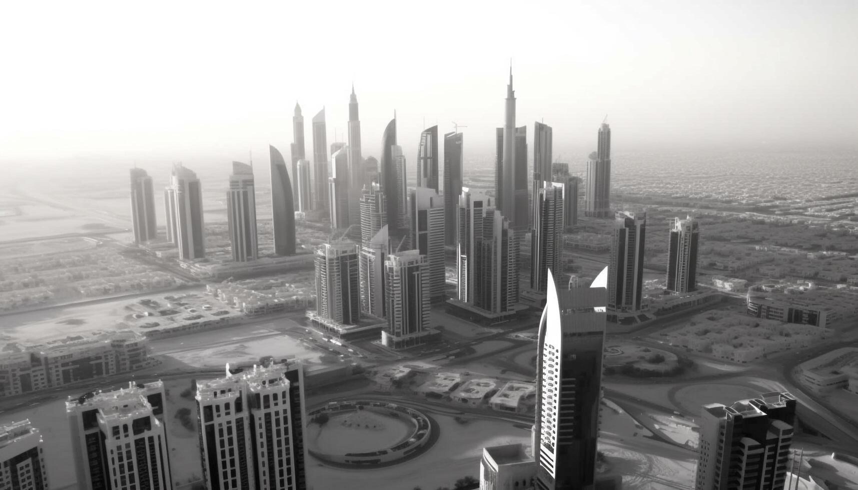 dubai moderno orizzonte, un' monocromatico paesaggio urbano di crescita e lusso generato di ai foto