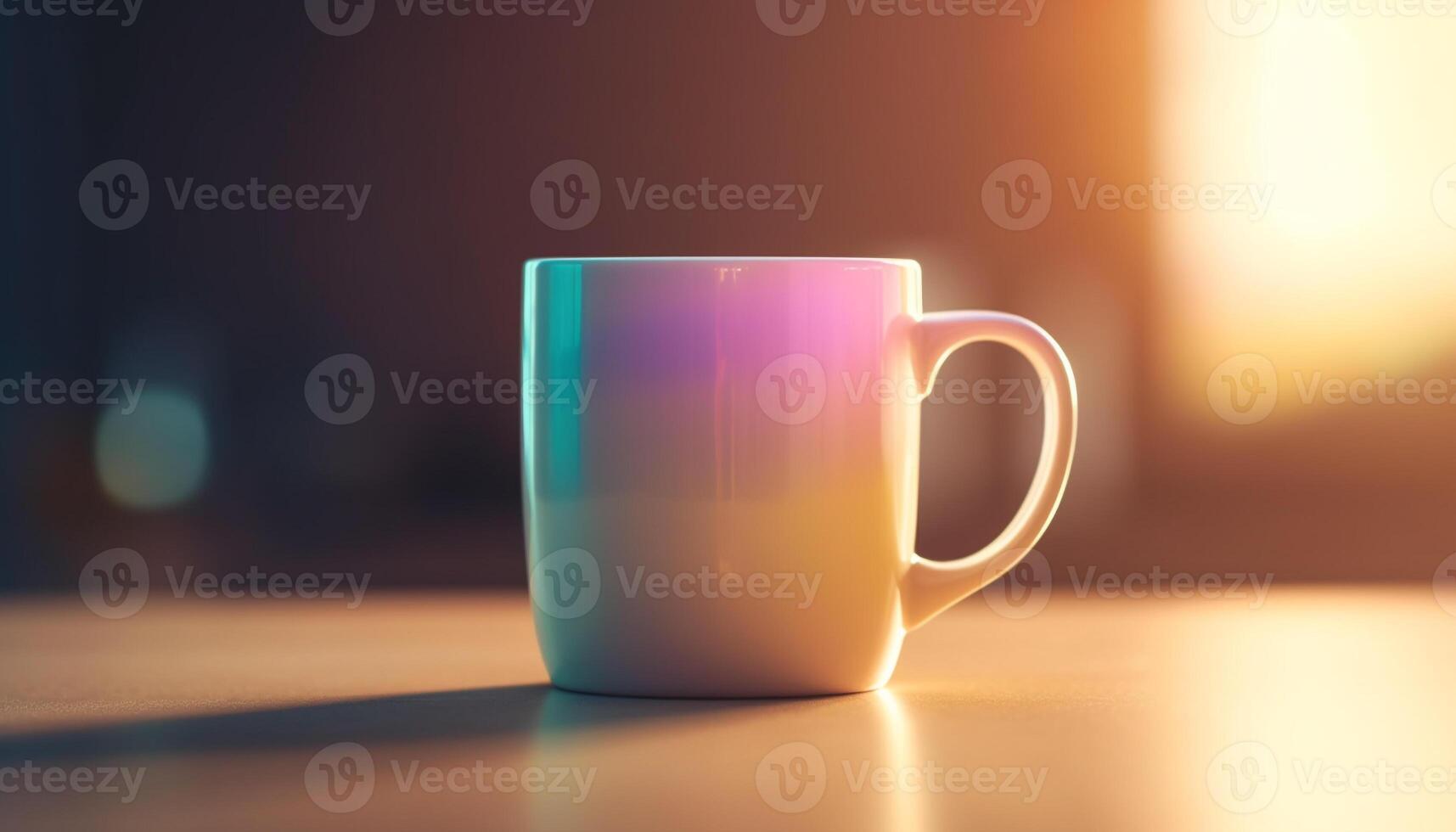 vuoto caffè tazza su luminosa tavolo, ancora vita con piattino generato di ai foto