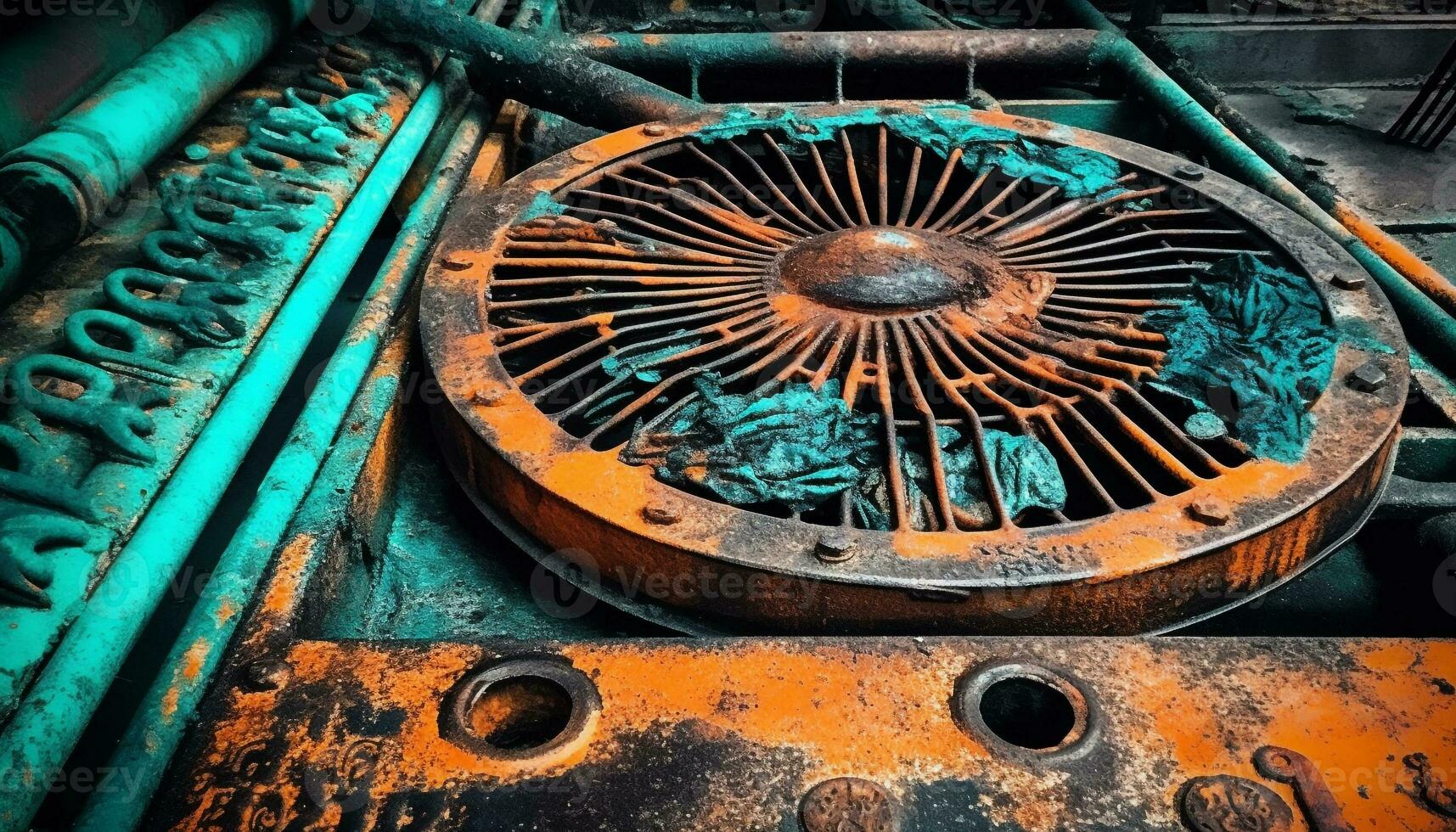 arrugginito metallo svolta nel vecchio macchinari, calore a partire dal fiamma ardente generato di ai foto