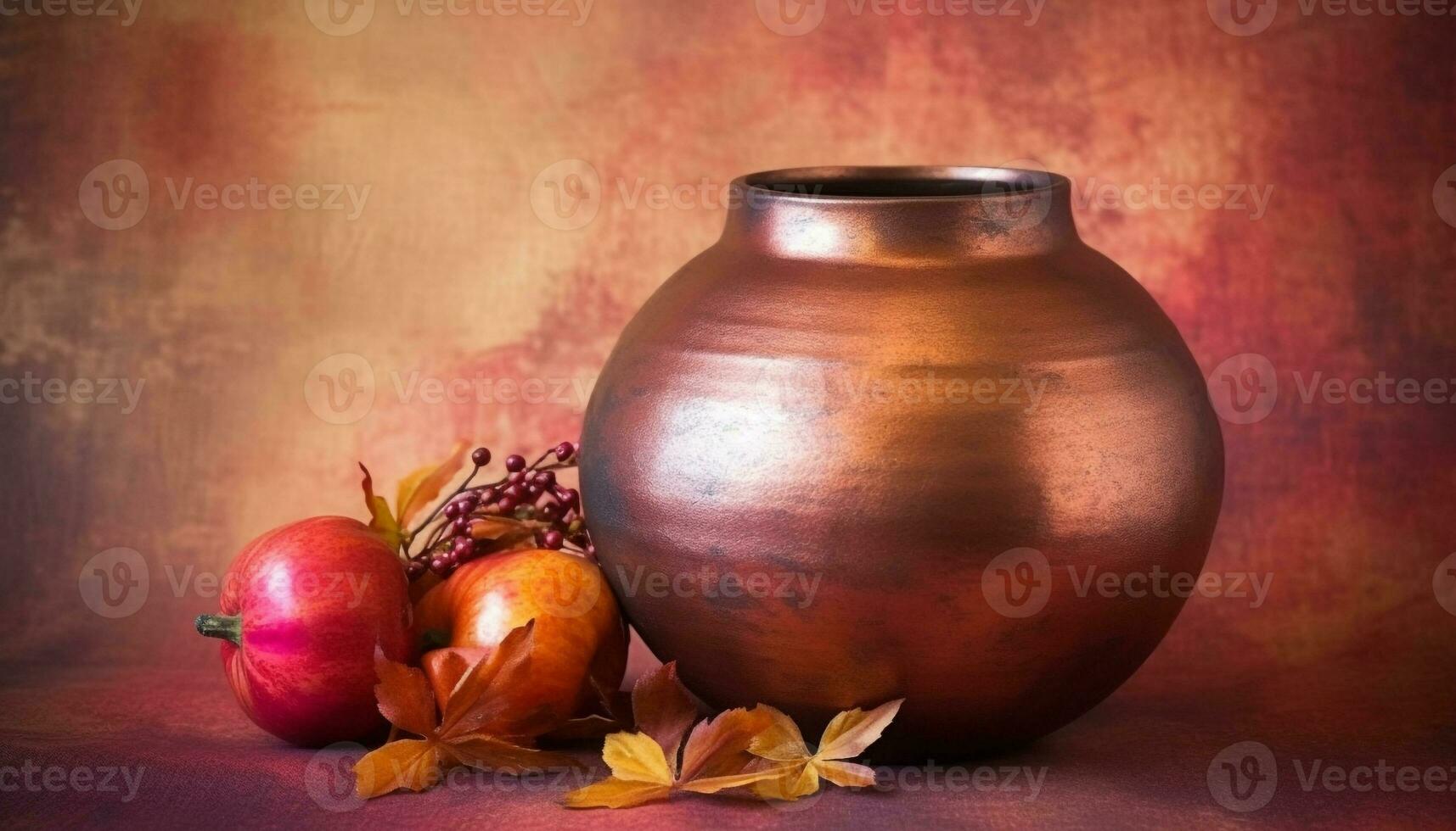 antico ceramica vaso detiene fresco frutta per Halloween celebrazione in casa generato di ai foto