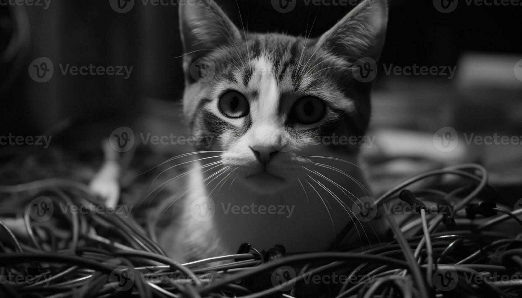 soffice gattino giocando nel erba, fissando a telecamera con bellezza generato di ai foto
