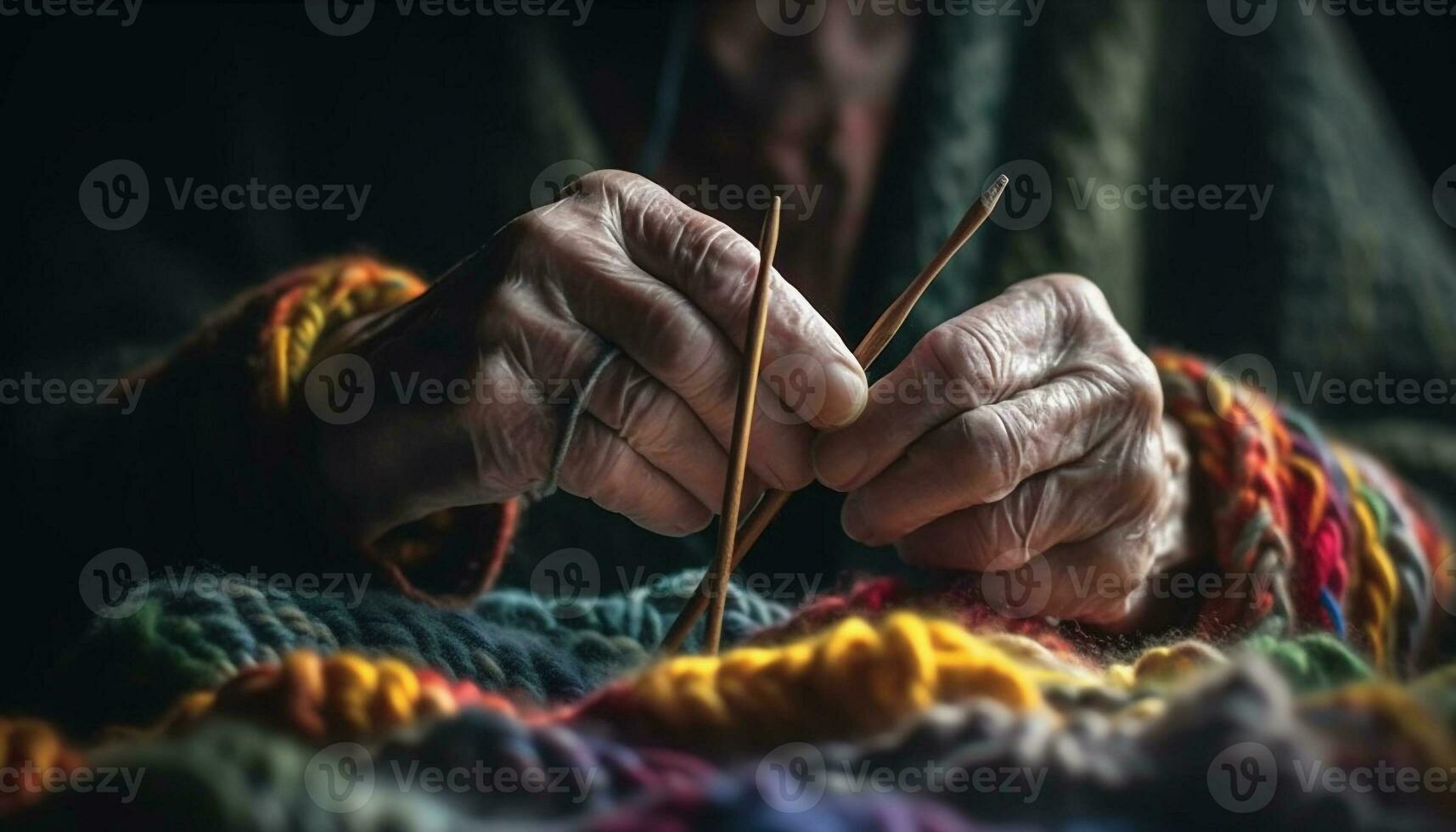 nonna qualificato mano tesse Multi colorato modello con indigeno fibra generato di ai foto