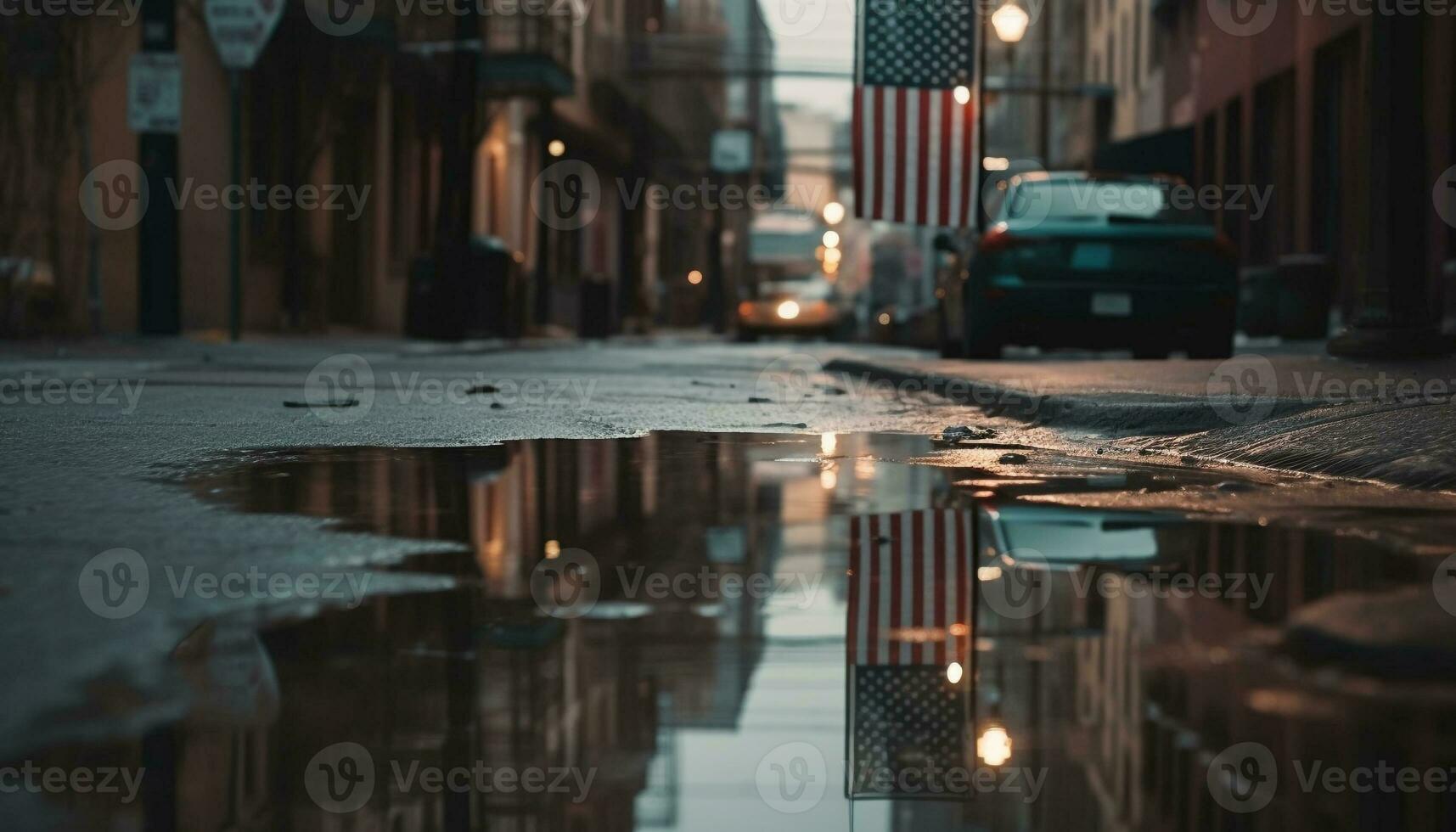 il città vita notturna si illumina il bagnato strade con sfocato movimento generato di ai foto