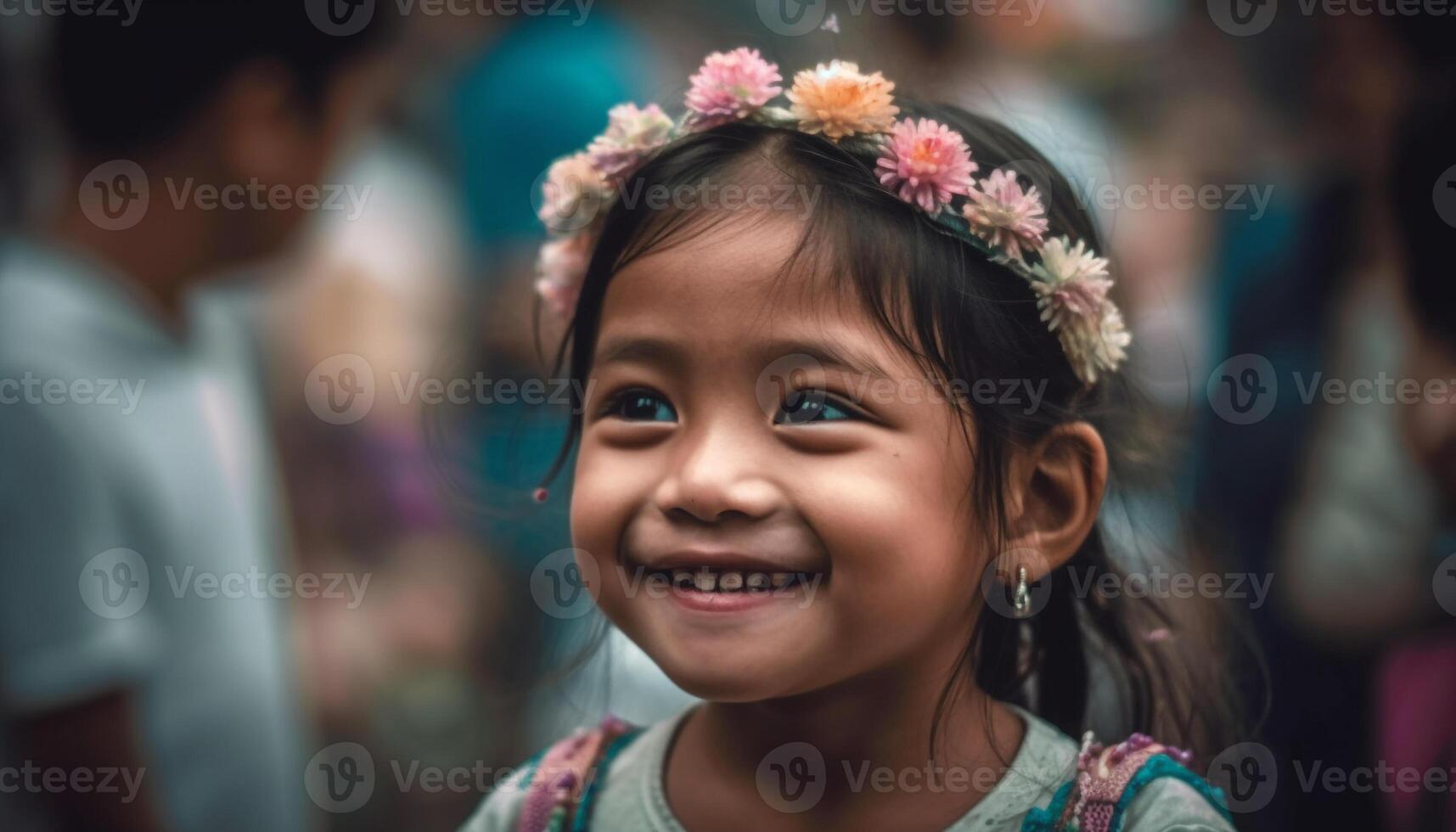 sorridente bambino gode all'aperto con carino ragazze nel giocoso ritratto generato di ai foto