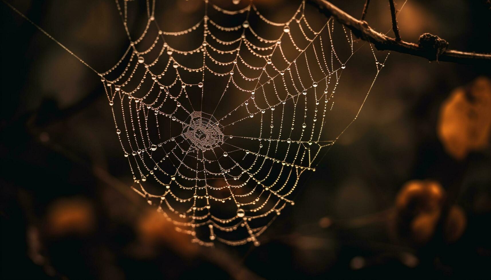 ragno ragnatela luccica nel rugiadoso autunno foresta generato di ai foto