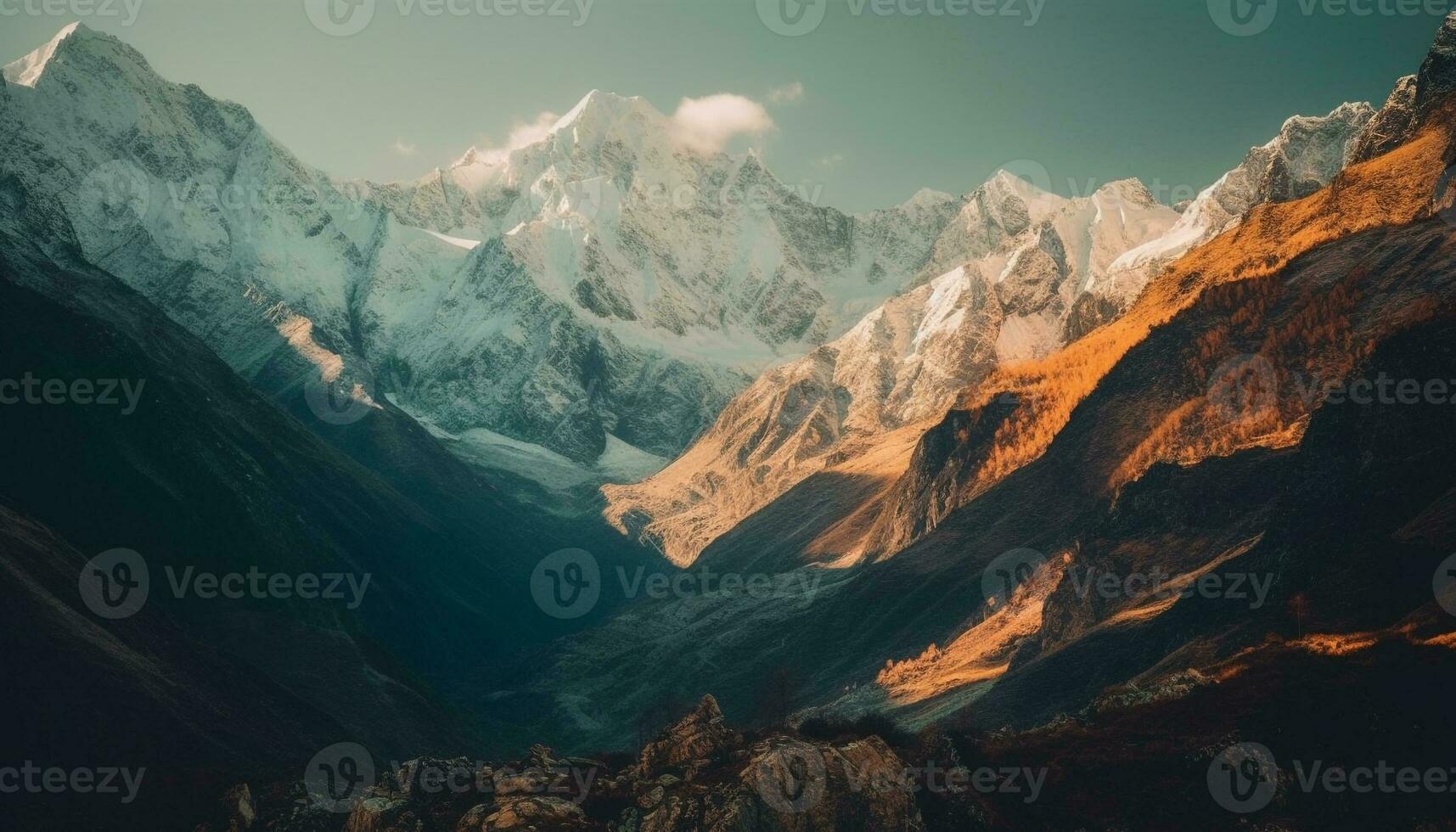 maestoso montagna gamma, panoramico bellezza nel natura generato di ai foto