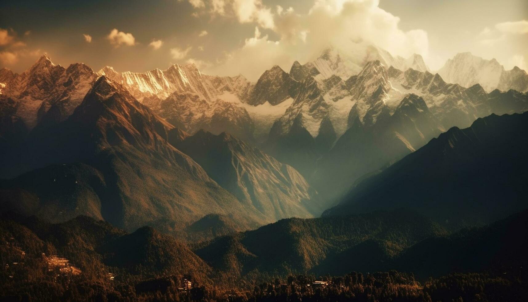 maestoso montagna picco, tranquillo scena, indietro illuminato generato di ai foto