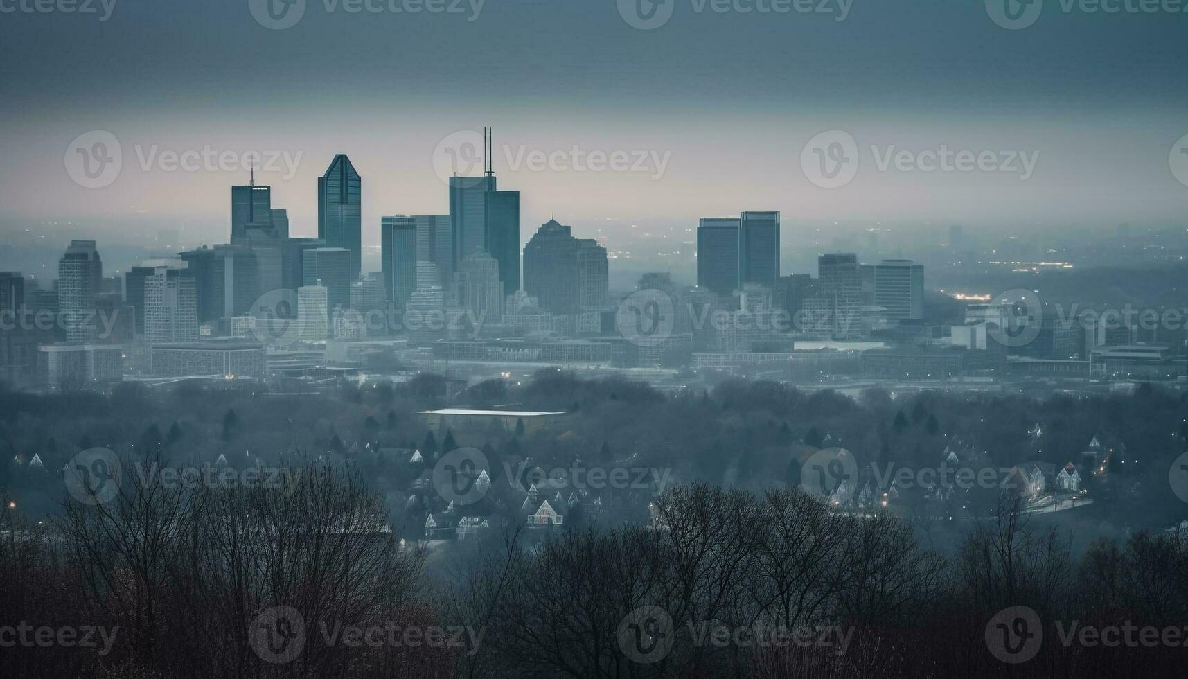 illuminato grattacieli silhouette città orizzonte a crepuscolo generato di ai foto