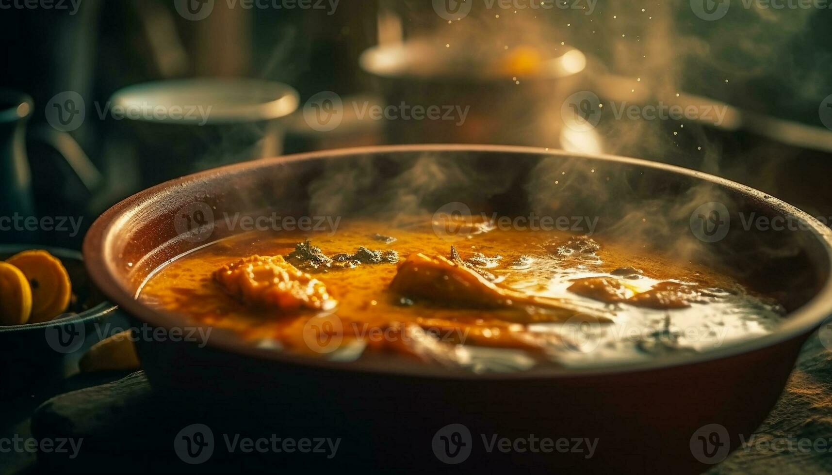 buongustaio la minestra cucinato nel vasellame con spezie generato di ai foto