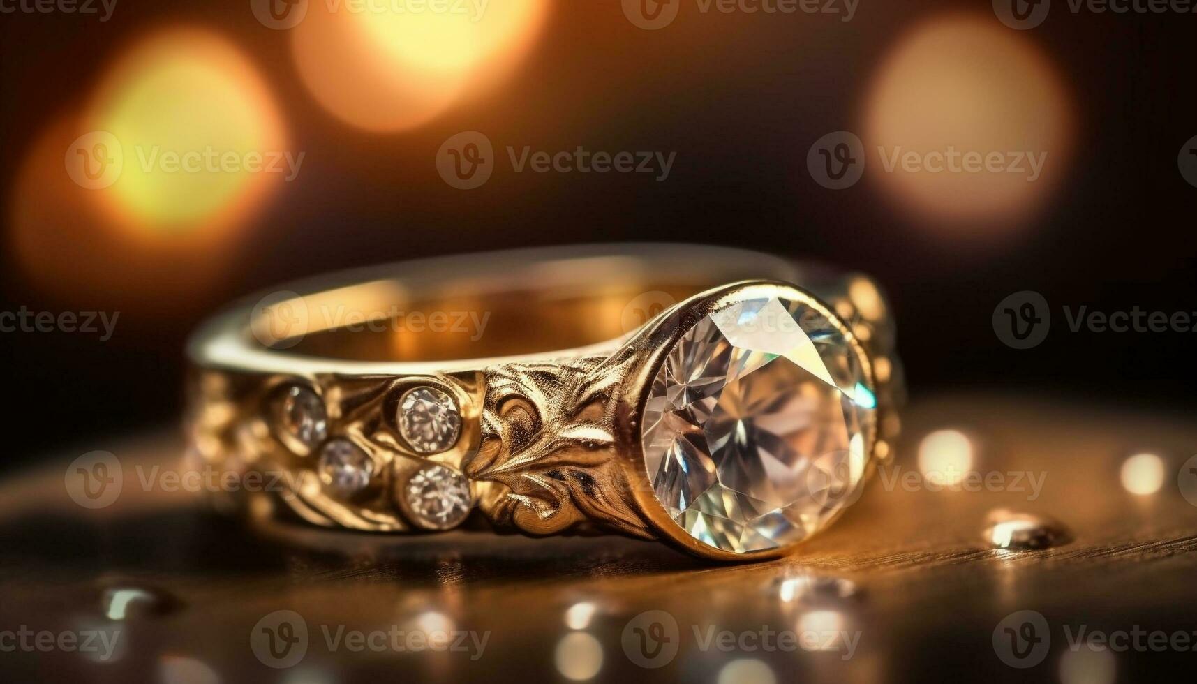 brillante oro nozze squillare con diamante pietra preziosa generato di ai foto