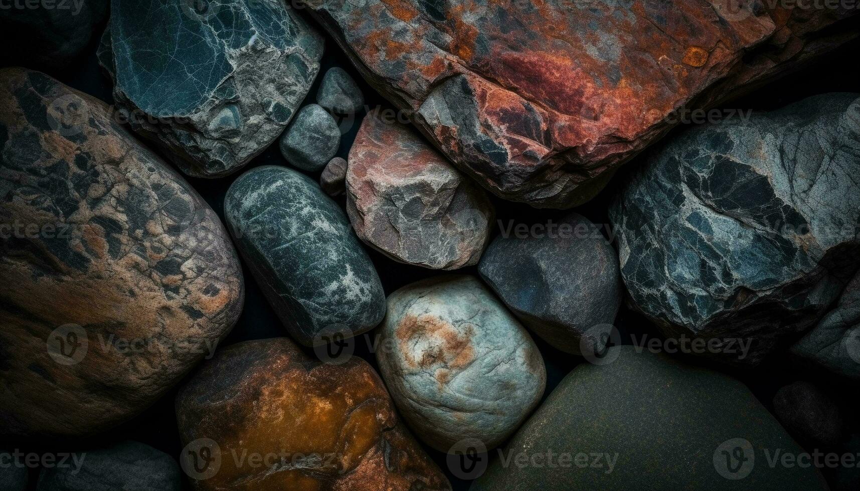 liscio ciottolo pila, bagnato a partire dal oceano onda generato di ai foto