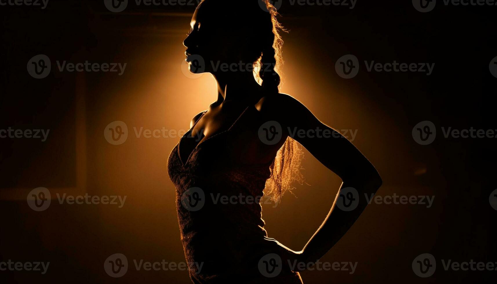 uno giovane donna esercizio, retroilluminato silhouette, muscolare costruire generato di ai foto