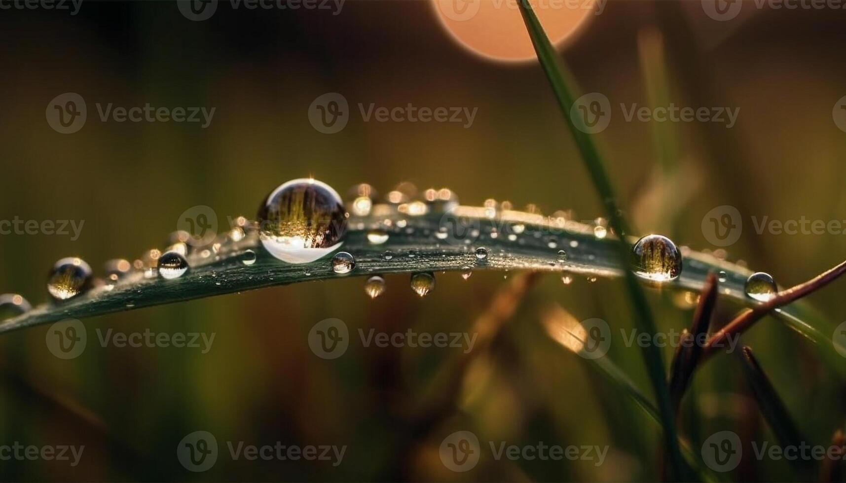 fresco rugiada gocce su vivace verde foglia generato di ai foto