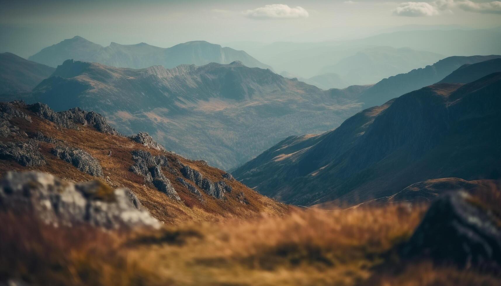 maestoso montagna gamma, tranquillo prato, autunno bellezza generato di ai foto