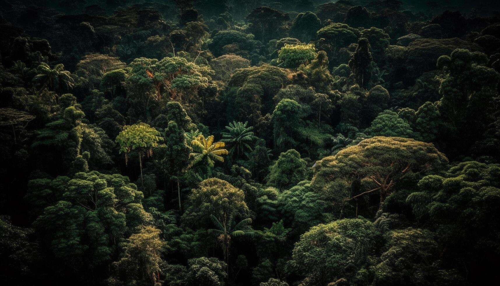 verde le foglie su albero ramo nel foresta generato di ai foto