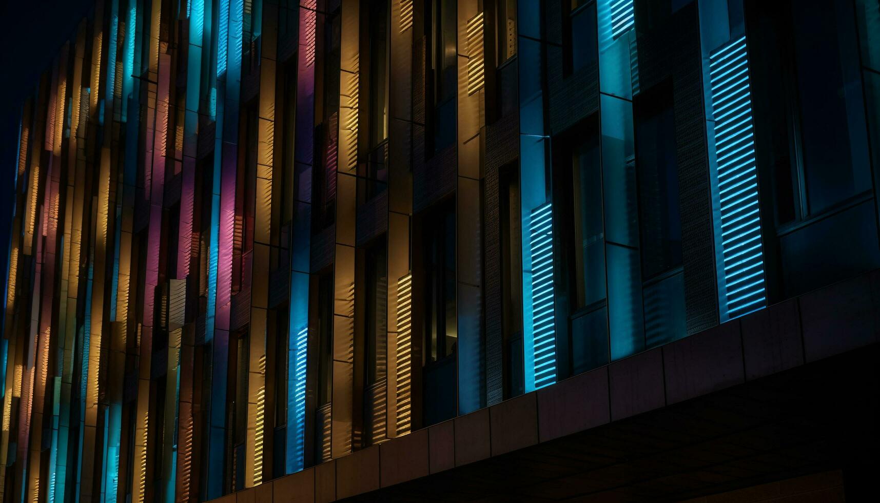 futuristico grattacielo si illumina città con vivace blu leggero generato di ai foto