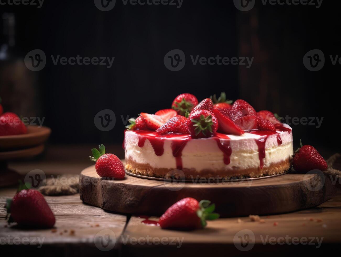 bellissimo fatti in casa fragola torta di formaggio. generativo ai foto