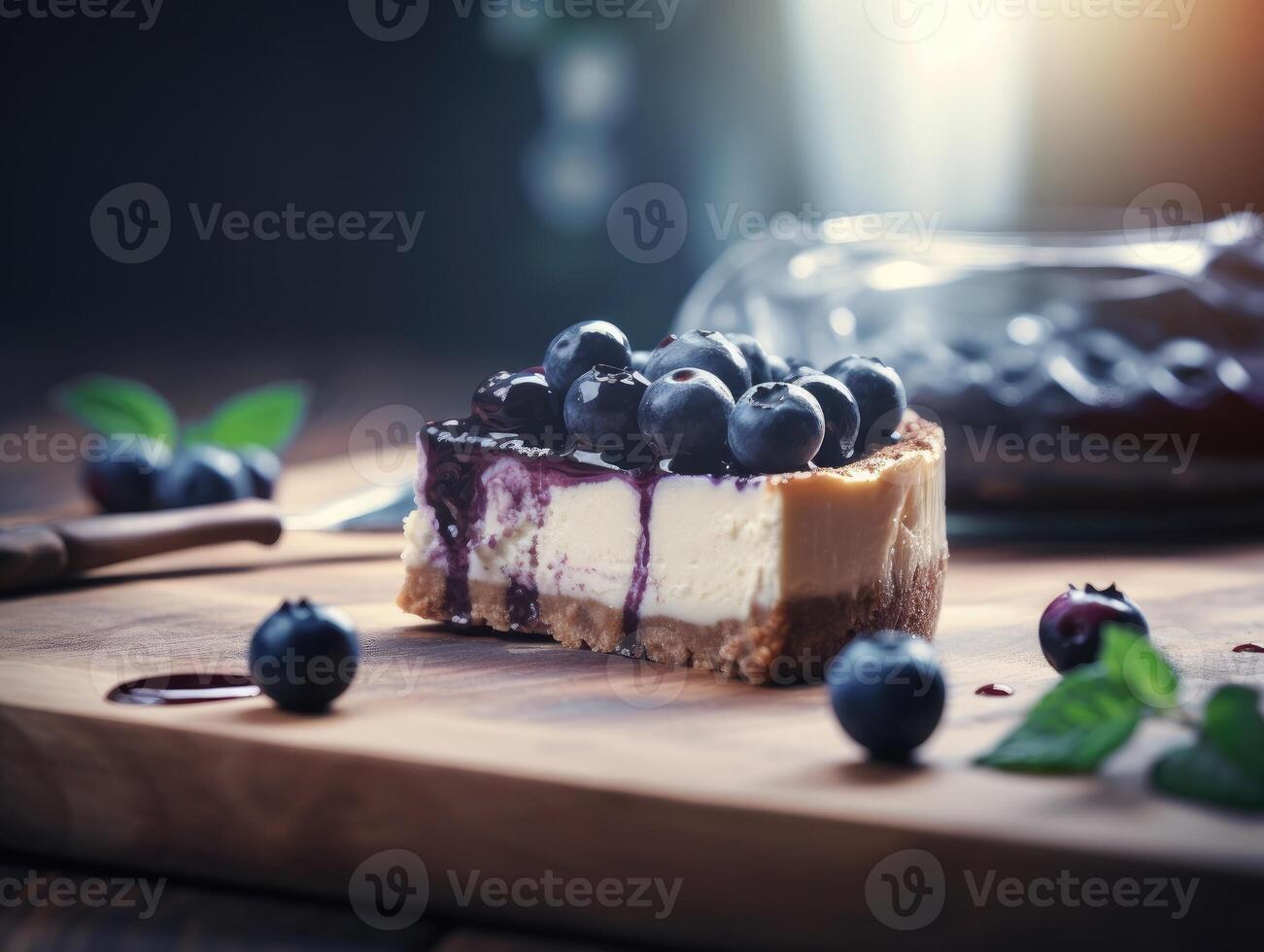 delizioso fatti in casa torta di formaggio con mirtilli. generativo ai foto