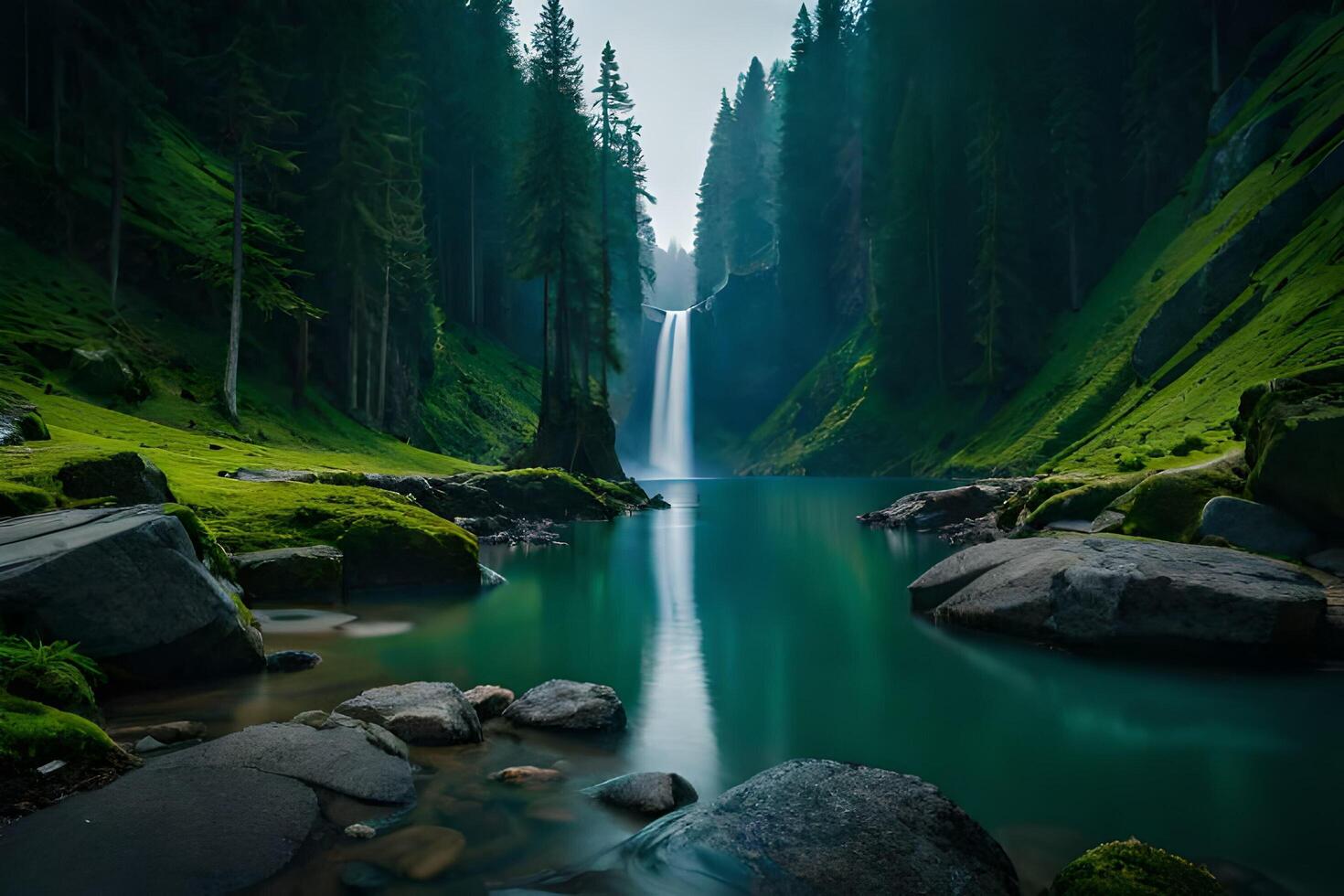 fiume su il montagna ai generato foto