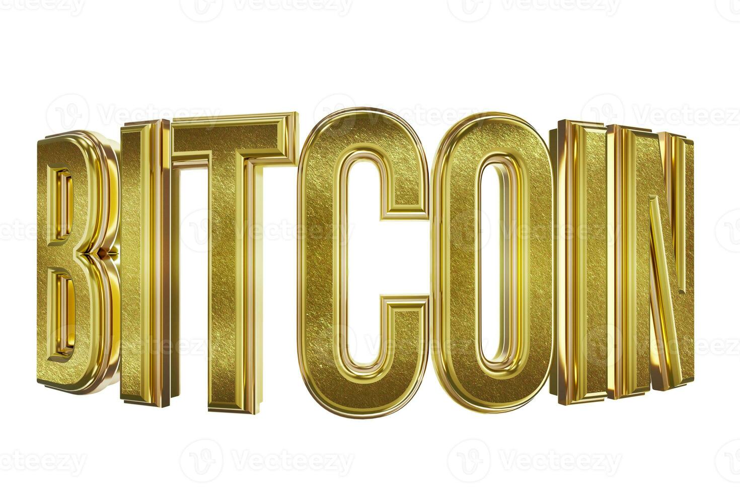 d'oro parola bitcoin nel 3d su bianca sfondo foto