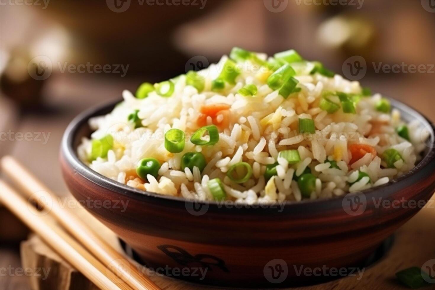 verdura salutare cena riso cibo Cinese pasto fritte riso mangiare asiatico. generativo ai. foto