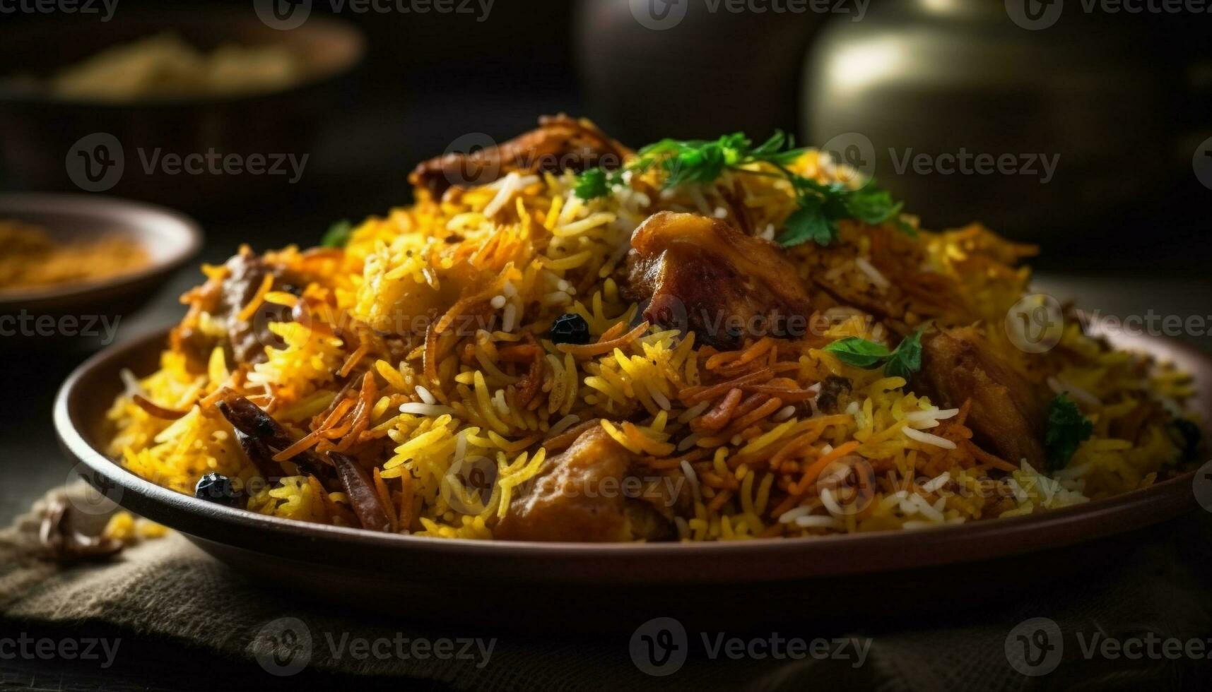 buongustaio biryani con zafferano riso e pollo generato di ai foto