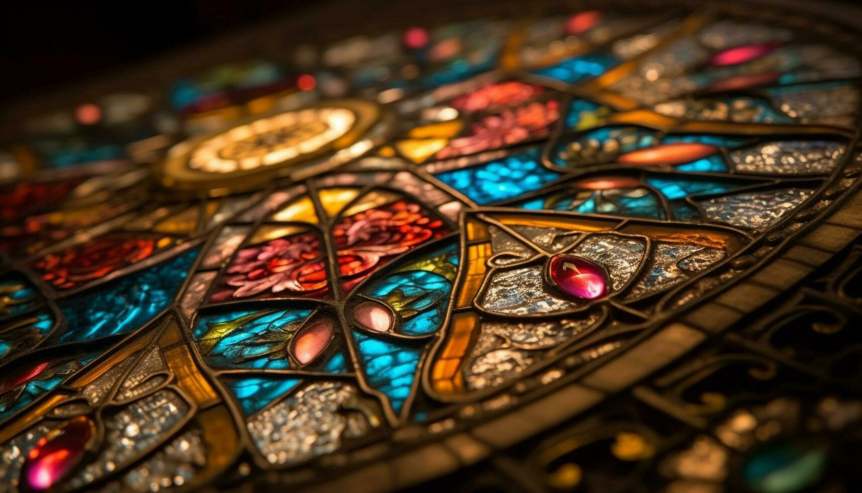 vivace macchiato bicchiere forme illuminare antico cappella generato di ai foto