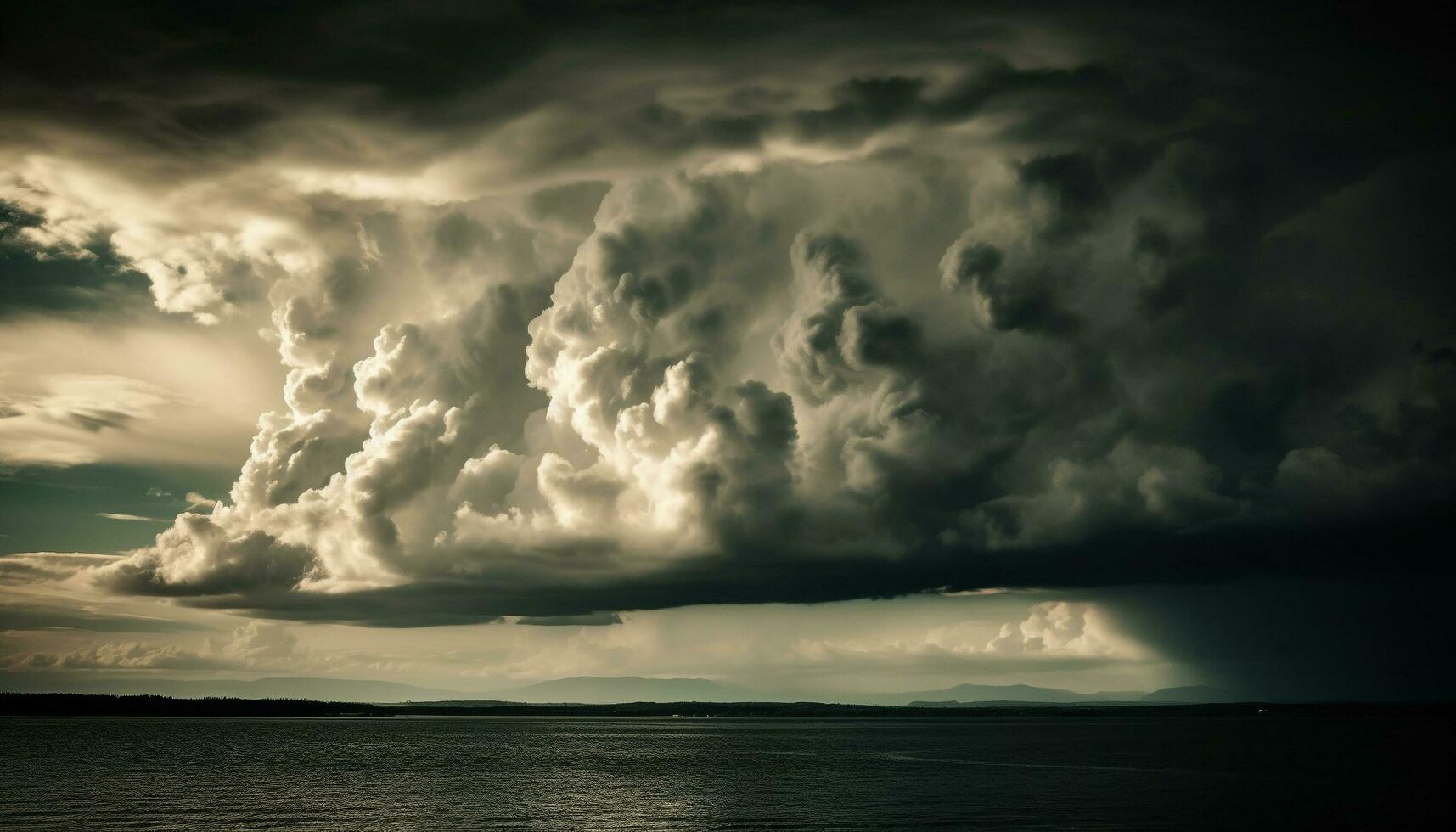 drammatico cielo al di sopra di acqua, luminosa tramonto splendore generato di ai foto