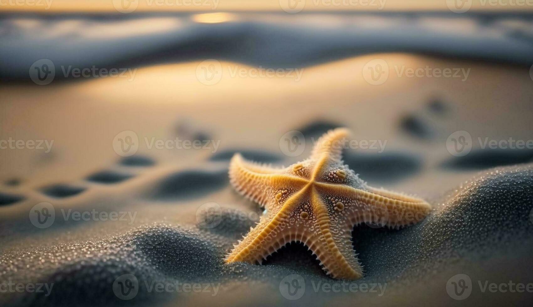natura bellezza nel stella sagomato stella marina su sabbia generato di ai foto