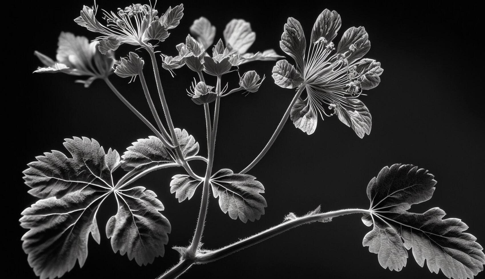 nero e bianca natura pianta con monocromatico fiore generato di ai foto