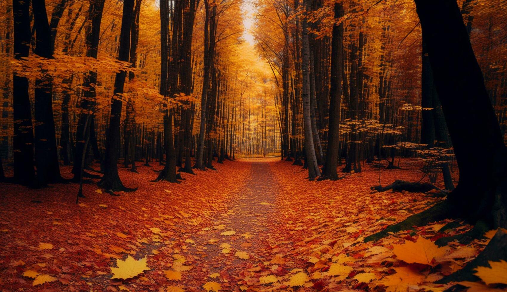 autunno foresta con vivace giallo le foglie e alberi ,generativo ai foto