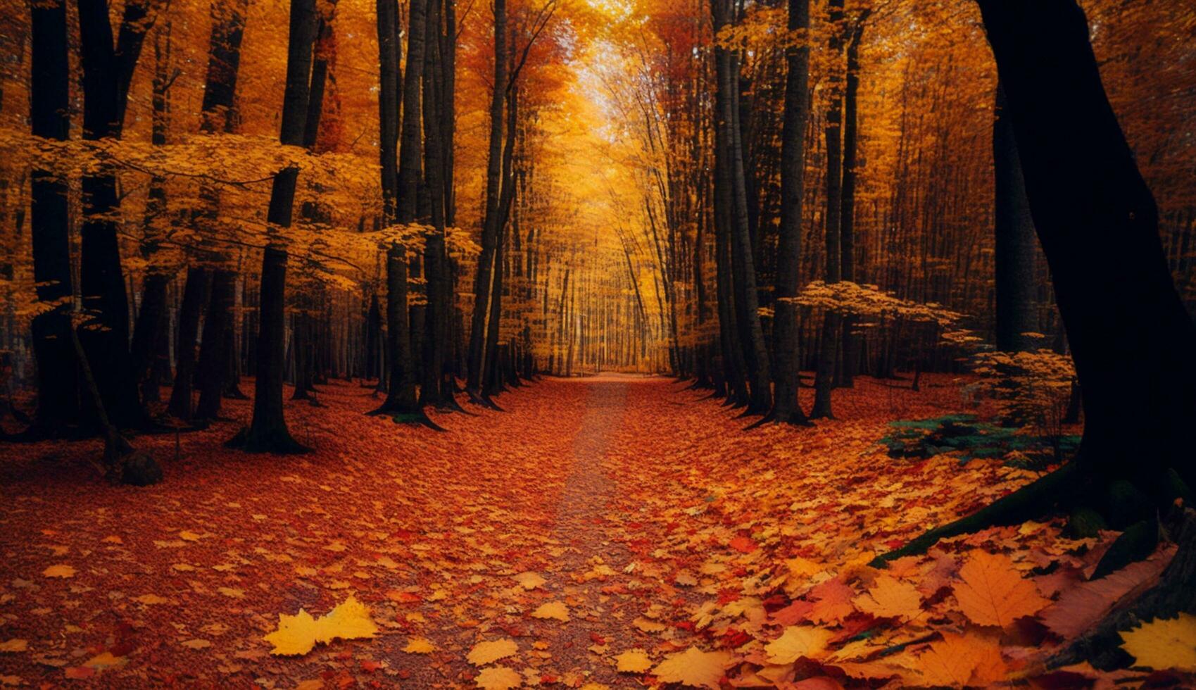 foresta paesaggio nel autunno, giallo le foglie abbondare ,generativo ai foto