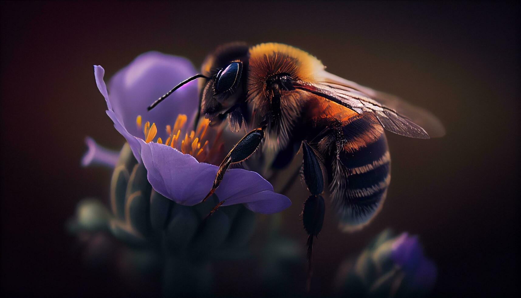 industrioso ape volante nel viola fiore ricerca di suo polline ,generativo ai foto
