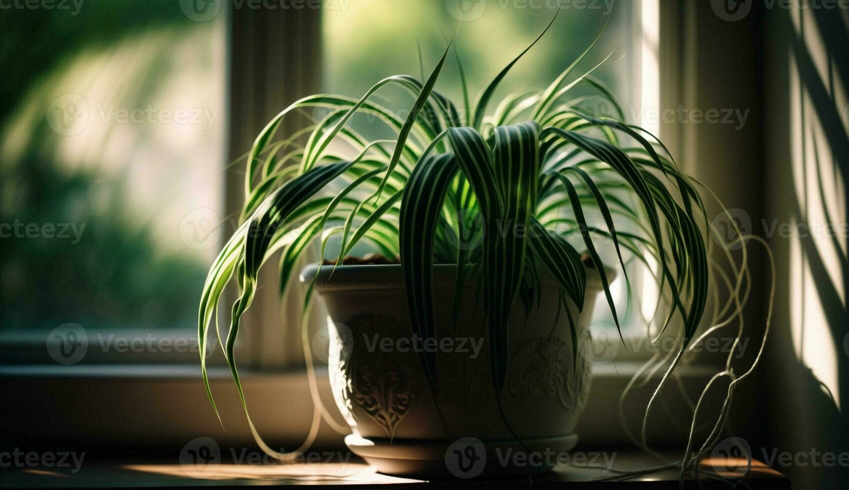 verde fogliame nel vaso su di legno tavolo ,generativo ai foto
