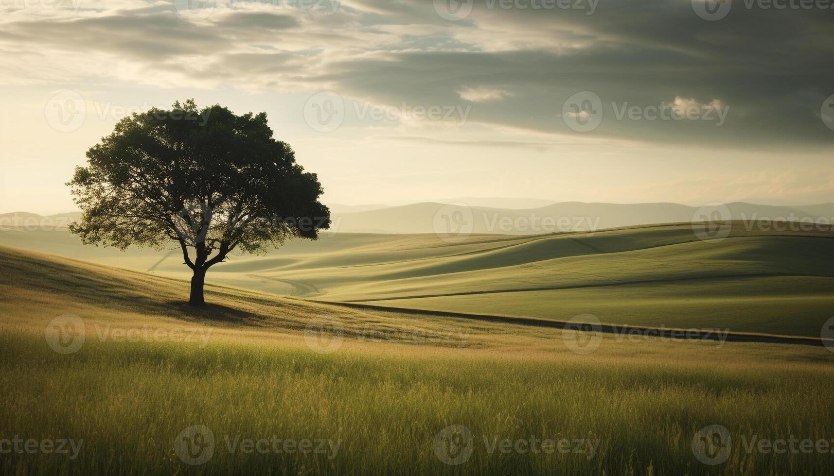 silhouette di rotolamento paesaggio retroilluminato di autunno tramonto giallo splendore generato di ai foto