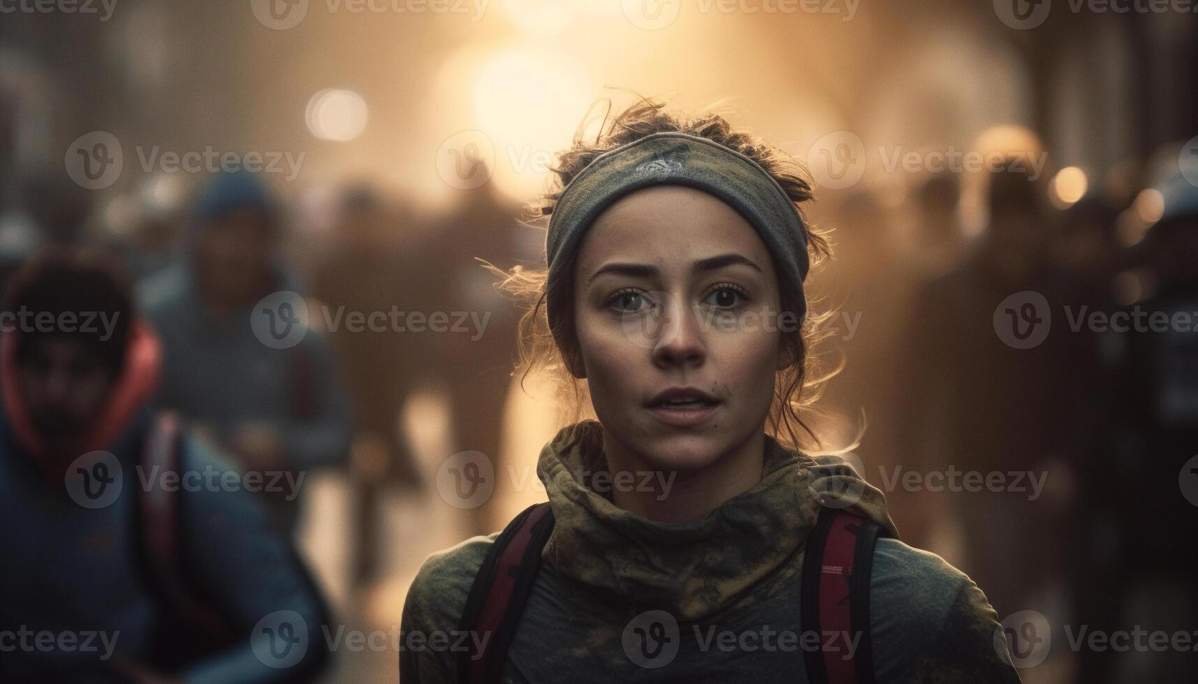 uno giovane donna sorridente, godendo tempo libero attività all'aperto nel natura generato di ai foto