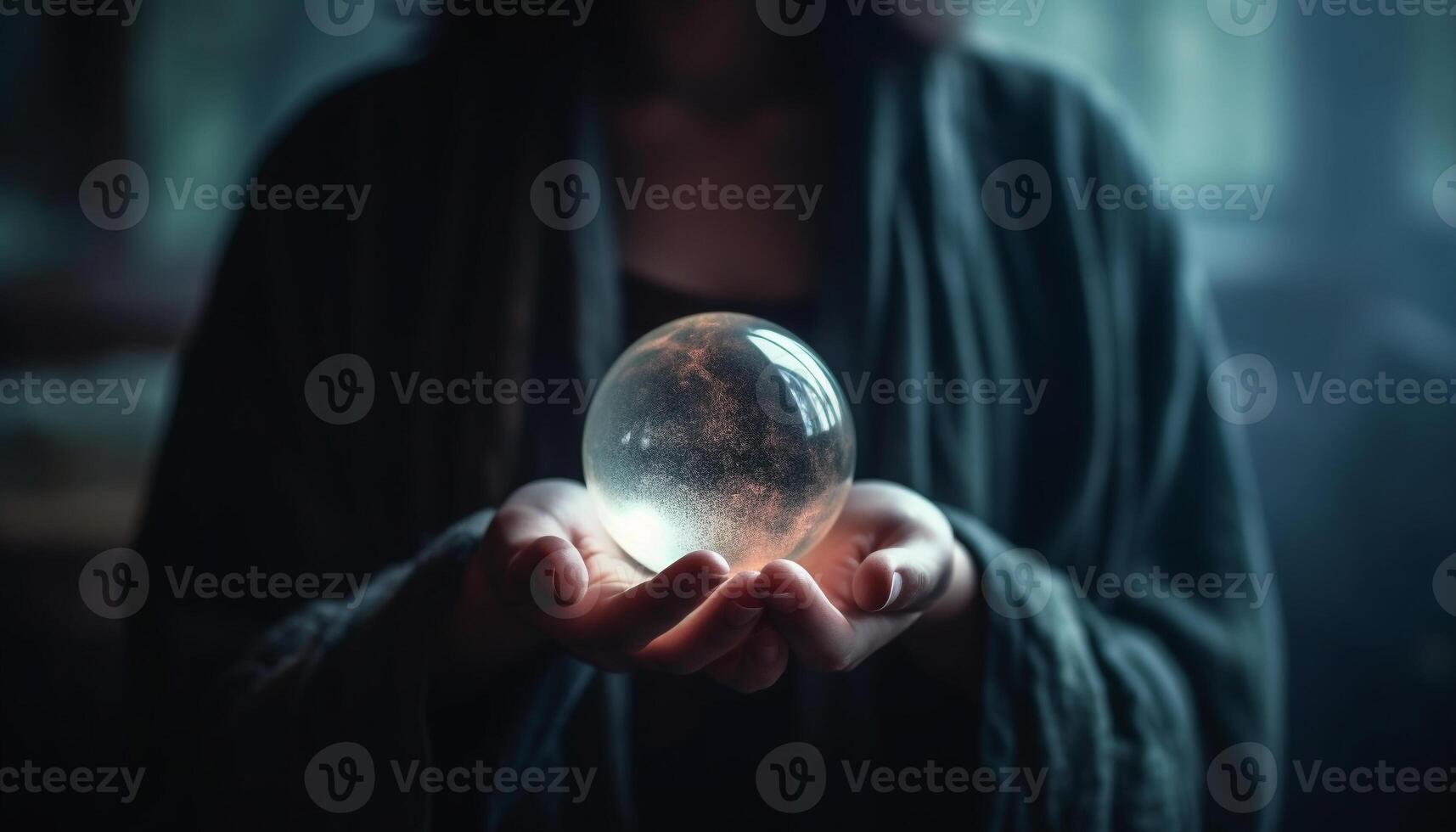 un' raggiante cristallo palla tenuto di un' giovane donna si illumina Futures generato di ai foto
